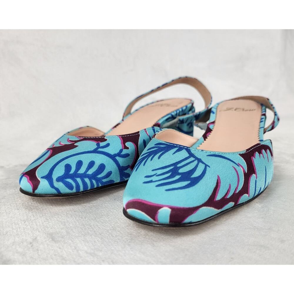 J.Crew Floral Slingback Heels Blue Purple Fabric Pumps Pointed Toe | 5.5 - Picture 5 of 15